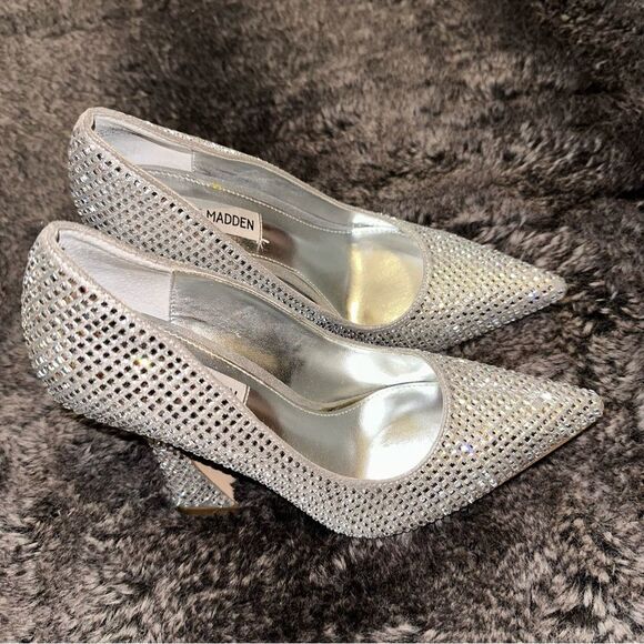 Steve Madden Silver Rhinestone Zana Crystal Pointed Toe Heels Sz 6.5 Homecoming - Picture 3 of 12